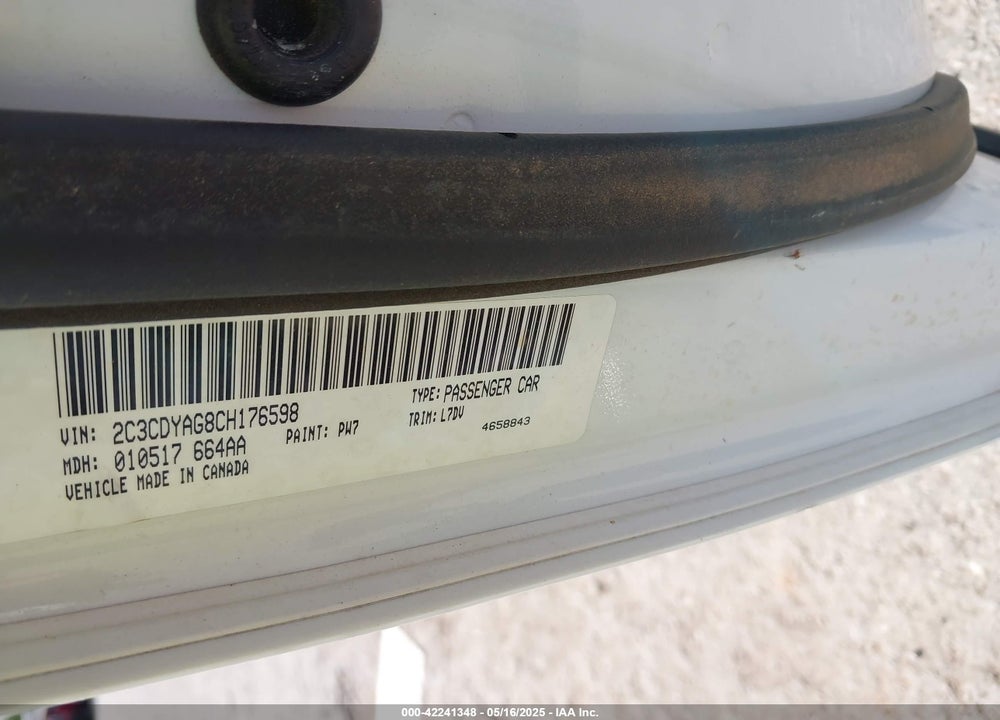 2012 DODGE CHALLENGER VIN: 2C3CDYAG8CH176598