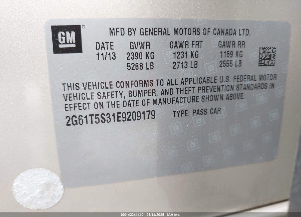 2014 CADILLAC XTS VIN: 2G61T5S31E9209179