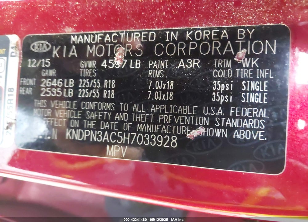 2017 KIA SPORTAGE VIN: KNDPN3AC5H7033928