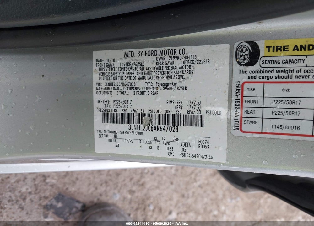 2010 LINCOLN MKZ VIN: 3LNHL2JC6AR647028