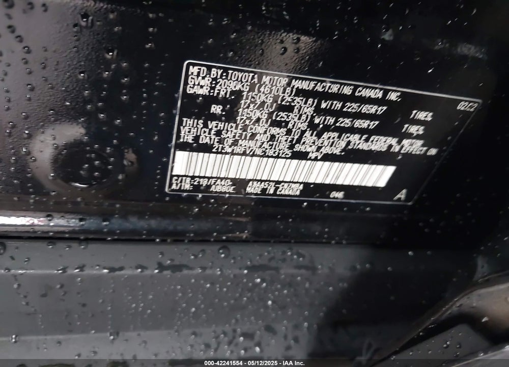 2022 TOYOTA RAV4 XLE VIN: 2T3W1RFV7NC183125