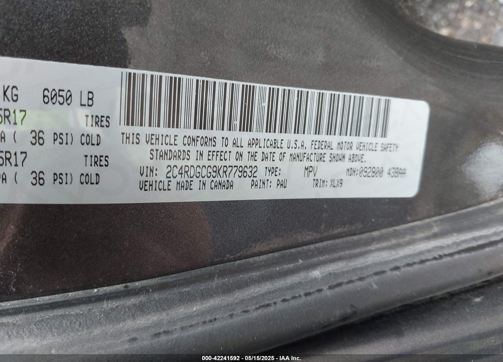 2019 DODGE GRAND CARAVAN SXT 35TH ANNIVERSARY EDITION VIN: 2C4RDGCG9KR779632