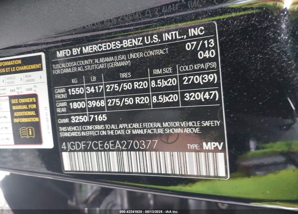 2014 MERCEDES-BENZ GL 450 VIN: 4JGDF7CE6EA270377