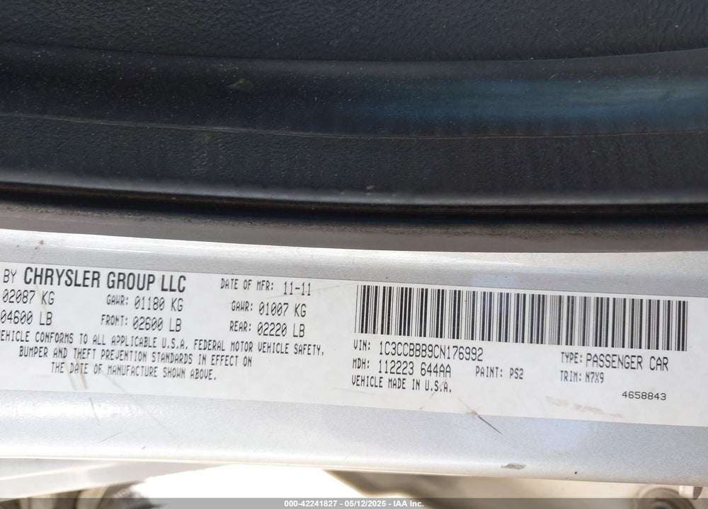 2012 CHRYSLER 200 TOURING VIN: 1C3CCBBB9CN176992