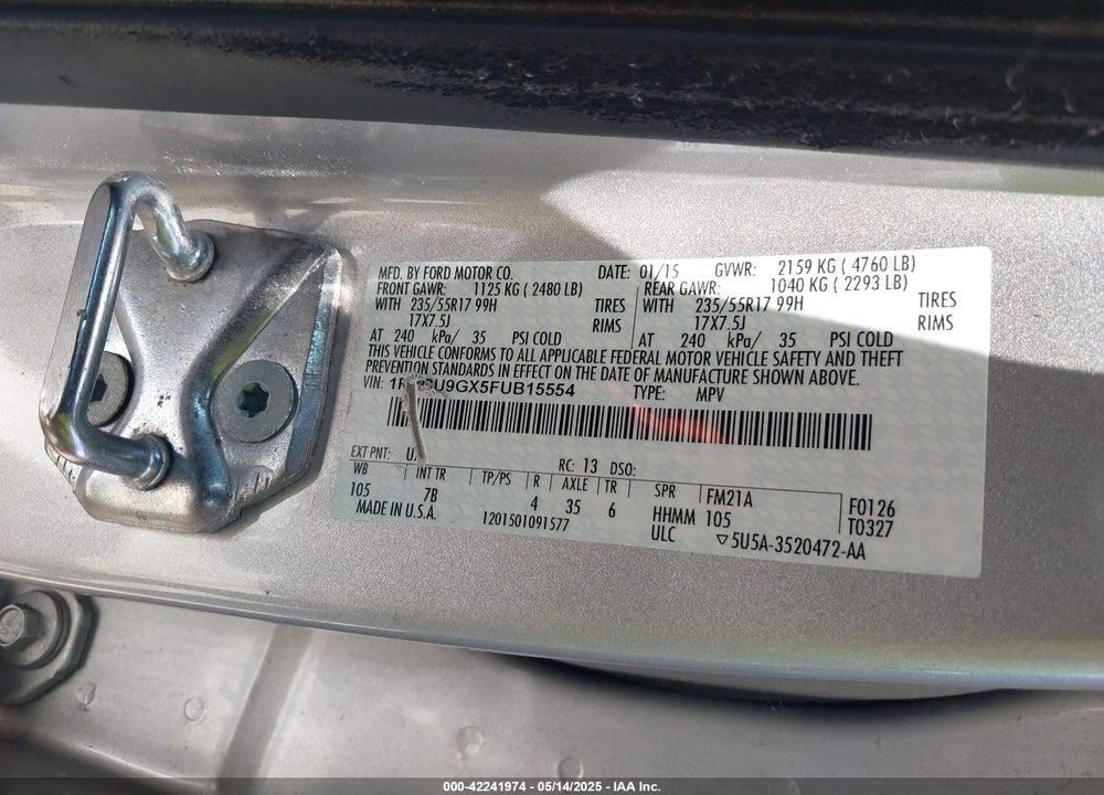 2015 FORD ESCAPE VIN: 1FMCU9GX5FUB15554