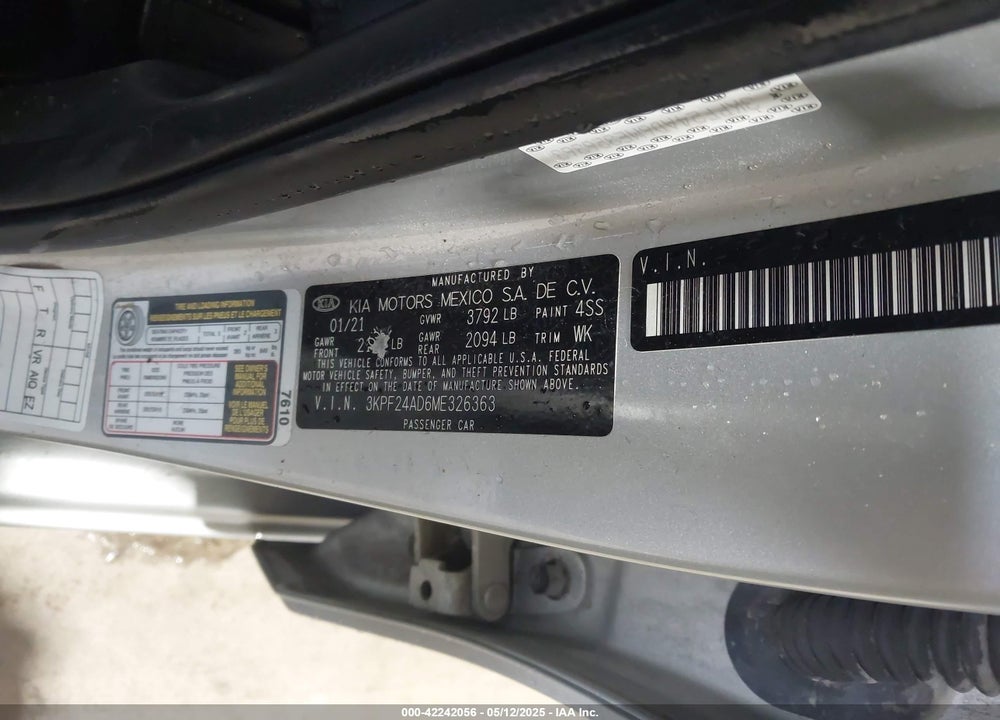 2021 KIA FORTE LXS VIN: 3KPF24AD6ME326363