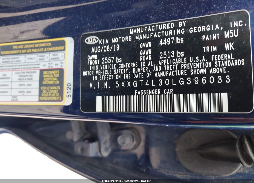2020 KIA OPTIMA VIN: 5XXGT4L30LG396033