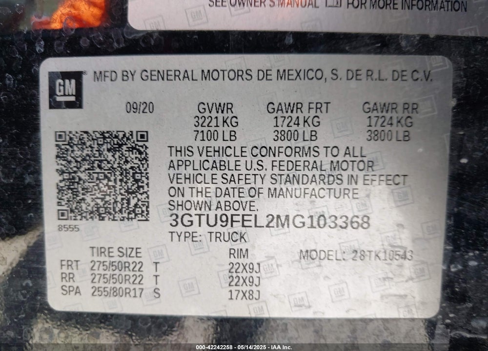 2021 GMC SIERRA 1500 4WD SHORT BOX DENALI VIN: 3GTU9FEL2MG103368