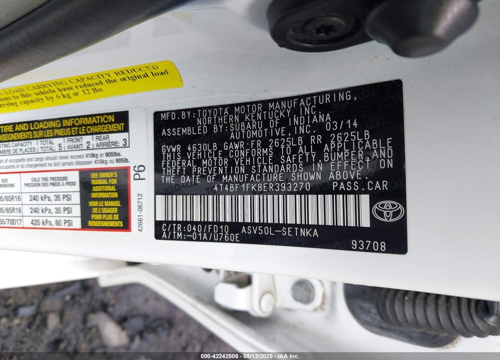 2014 TOYOTA CAMRY LE VIN: 4T4BF1FK8ER393270
