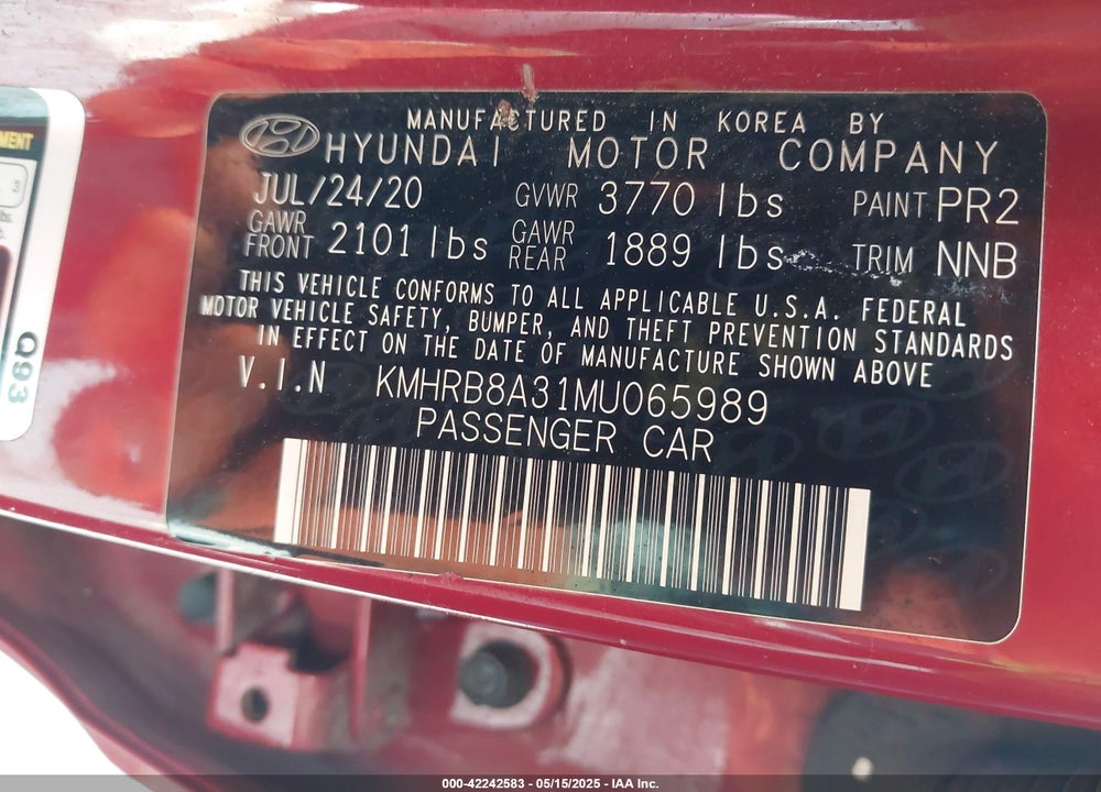 2021 HYUNDAI VENUE VIN: KMHRB8A31MU065989
