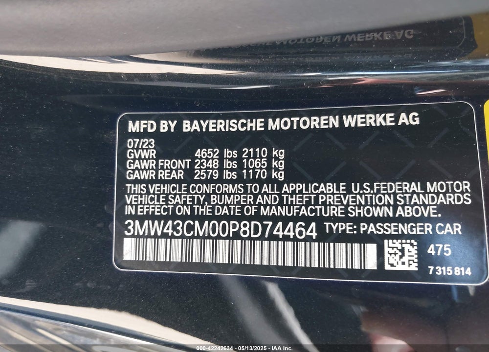 2023 BMW M240 I VIN: 3MW43CM00P8D74464