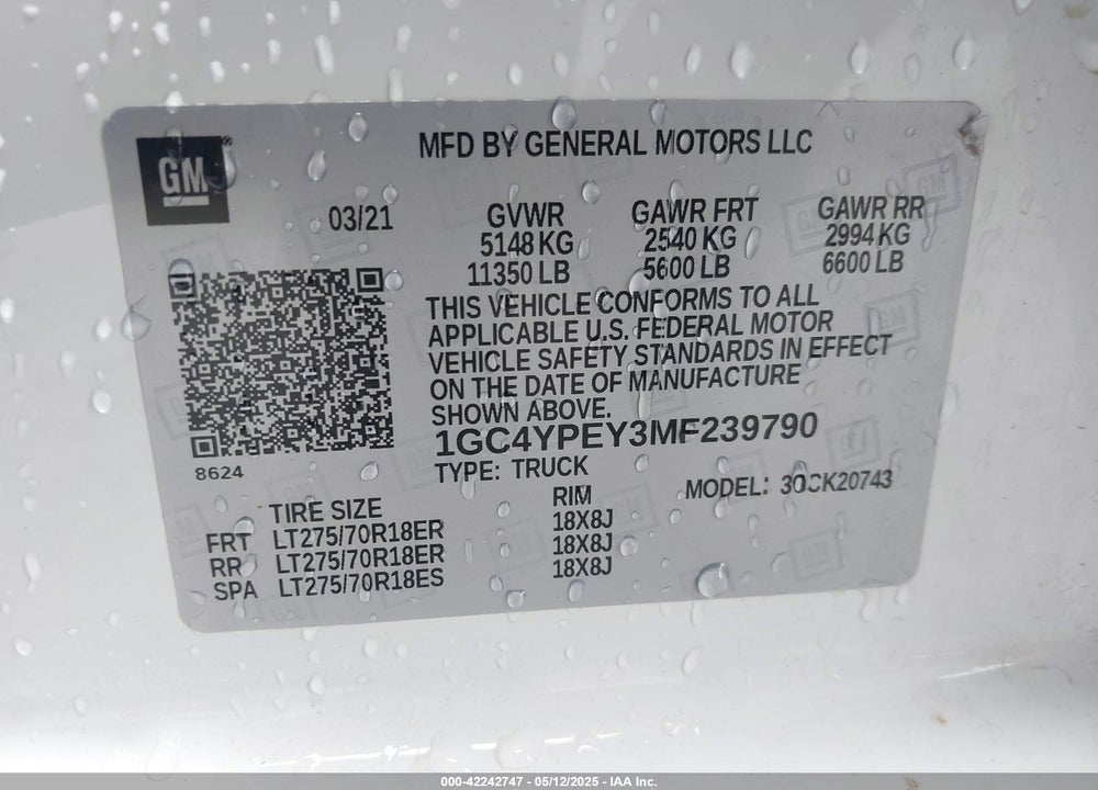 2021 CHEVROLET SILVERADO 2500HD 4WD STANDARD BED LTZ VIN: 1GC4YPEY3MF239790