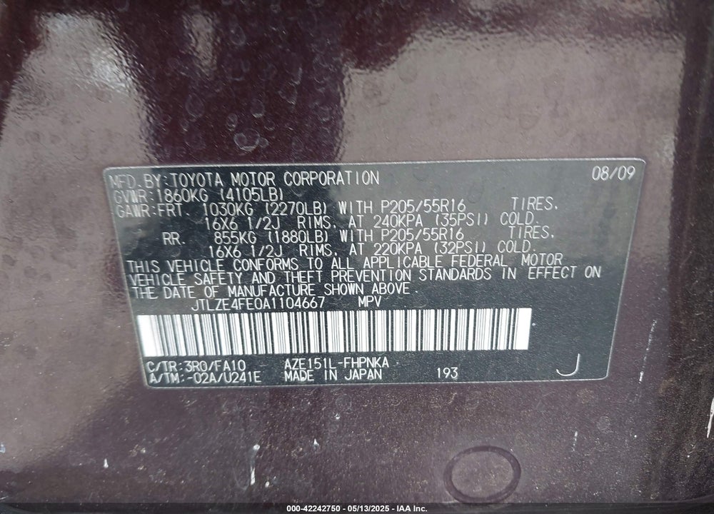 2010 SCION XB VIN: JTLZE4FE0A1104667
