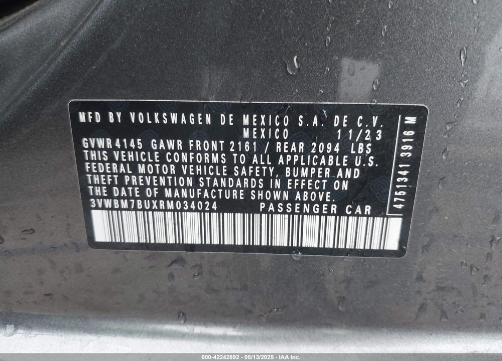 2024 VOLKSWAGEN JETTA VIN: 3VWBM7BUXRM034024