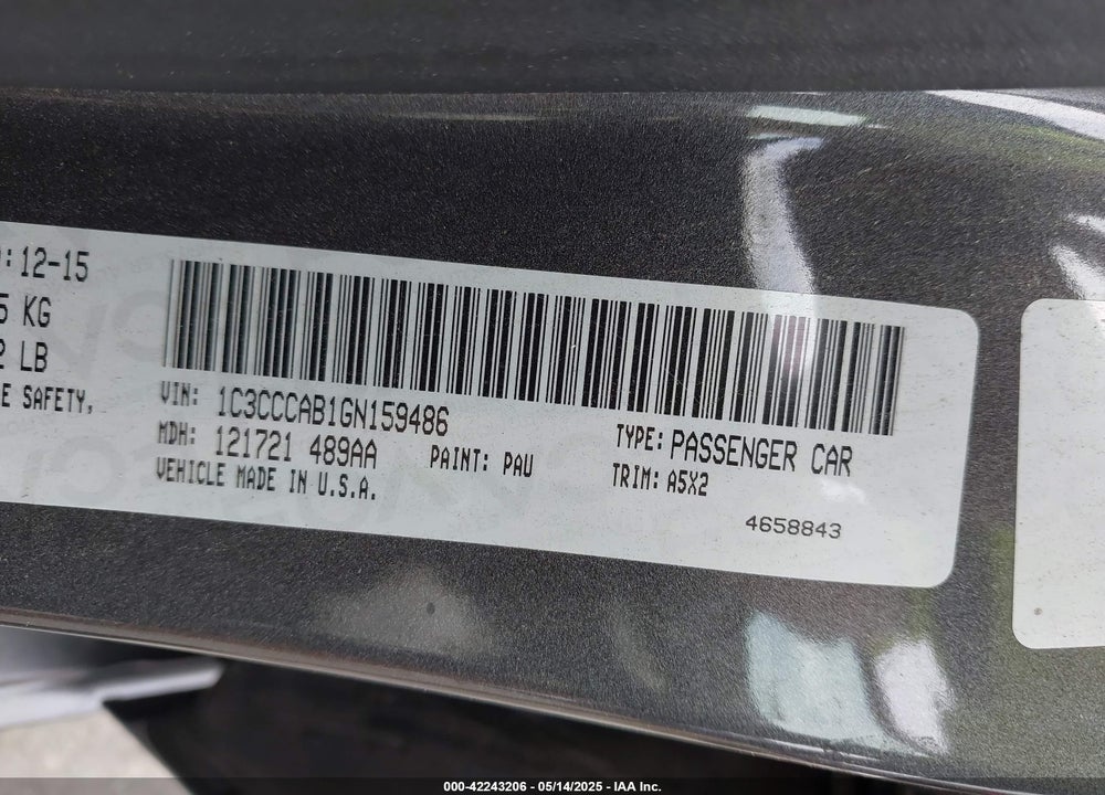2016 CHRYSLER 200 VIN: 1C3CCCAB1GN159486