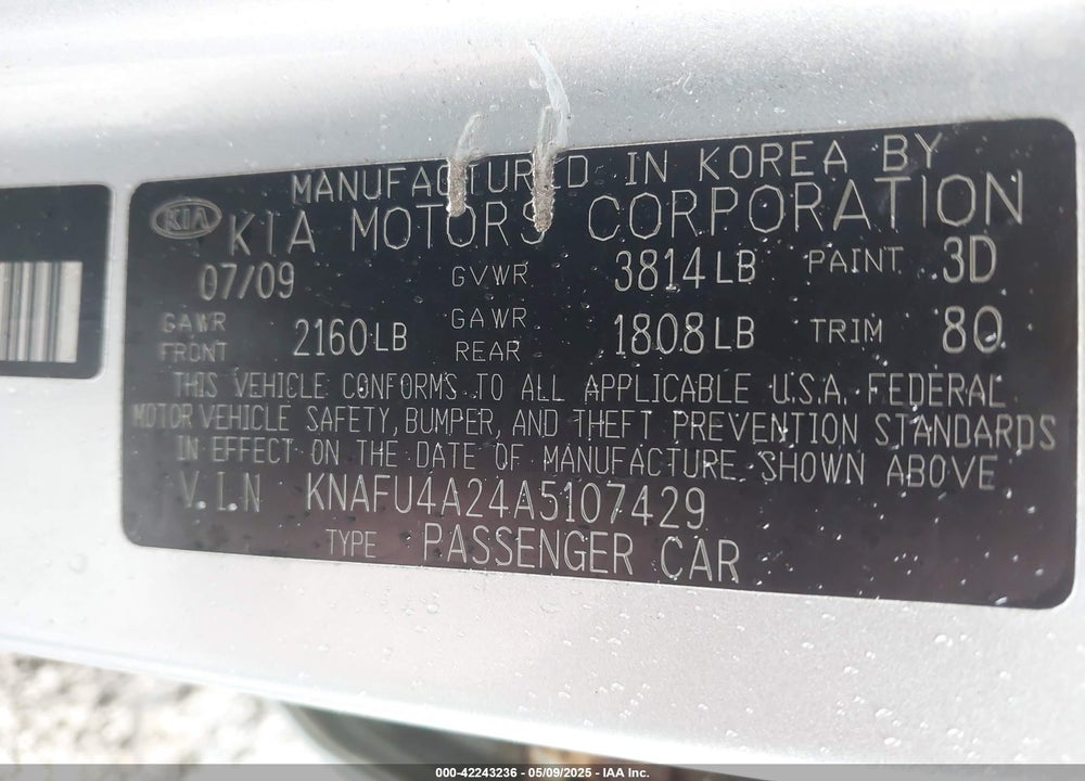 2010 KIA FORTE EX VIN: KNAFU4A24A5107429