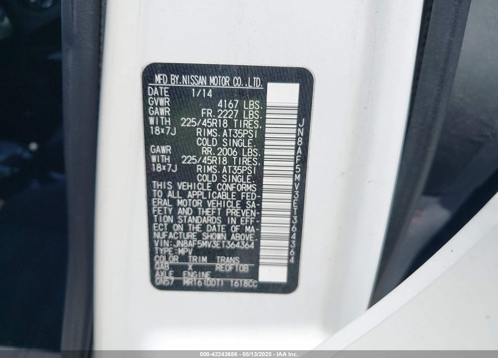 2014 NISSAN JUKE VIN: JN8AF5MV3ET364364