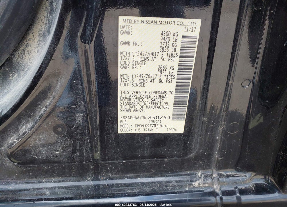 2018 NISSAN NV PASSENGER NV3500 HD VIN: 5BZAF0AA7JN850254