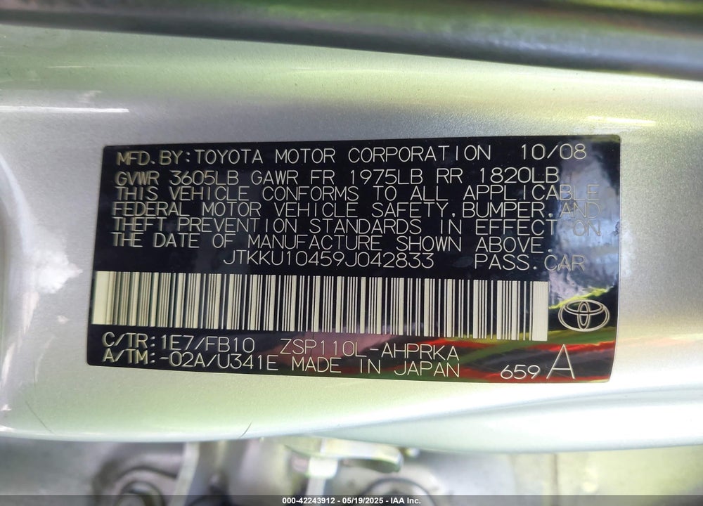 2009 SCION XD VIN: JTKKU10459J042833