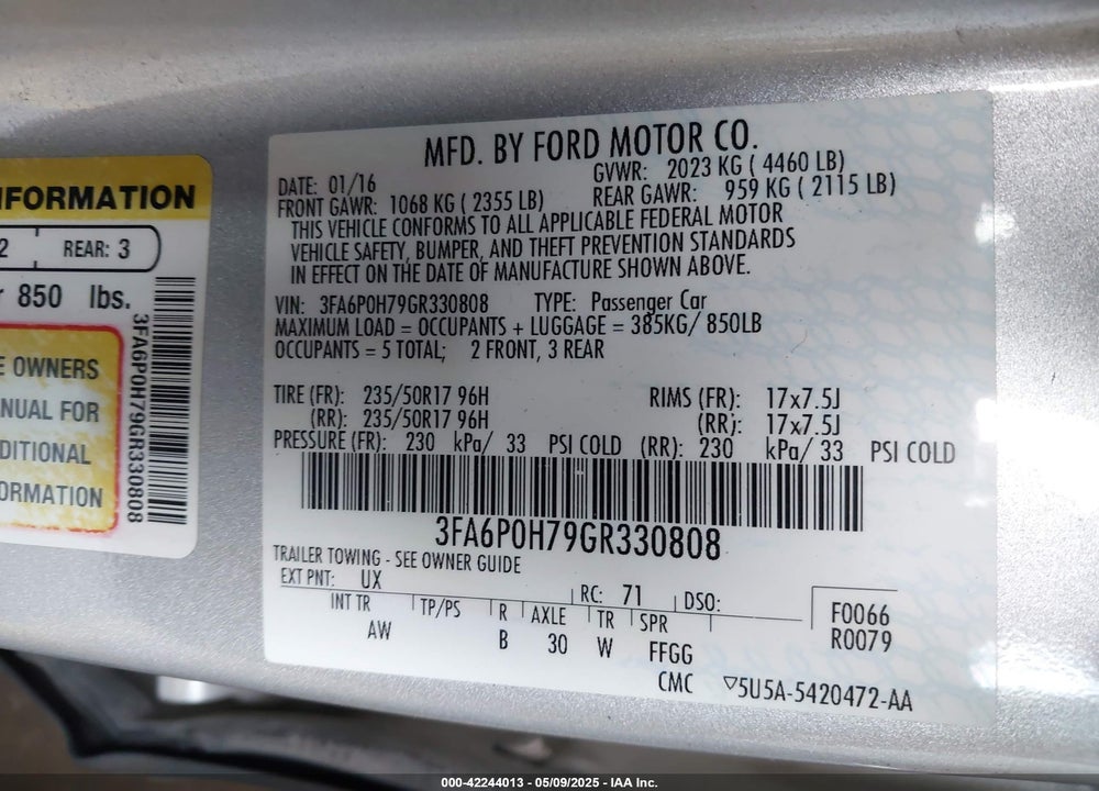 2016 FORD FUSION SE VIN: 3FA6P0H79GR330808