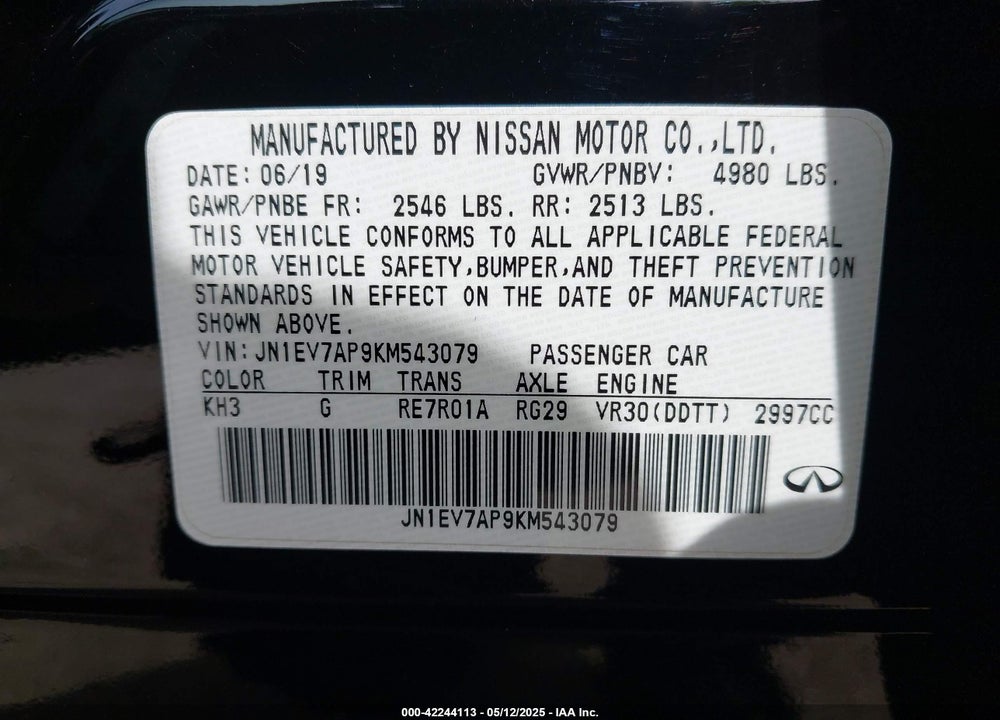 2019 INFINITI Q50 VIN: JN1EV7AP9KM543079