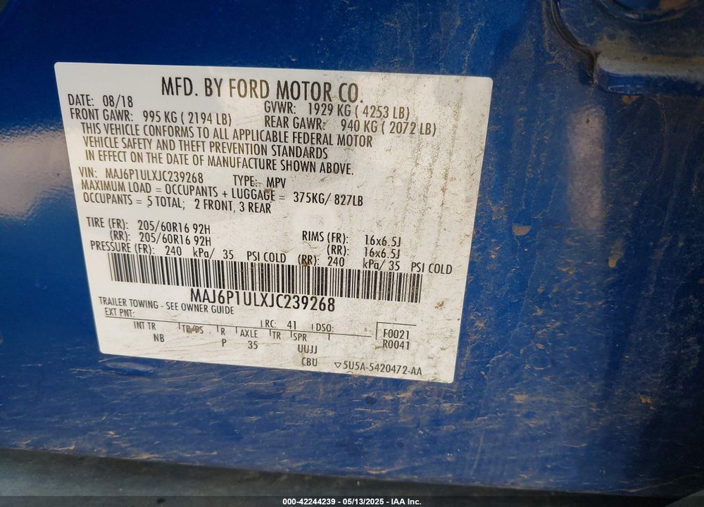 2018 FORD ECOSPORT VIN: MAJ6P1ULXJC239268