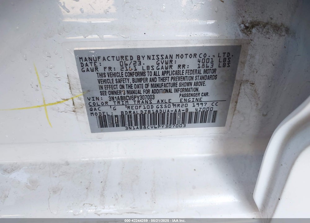 2023 NISSAN SENTRA VIN: 3N1AB8CV6PY307003