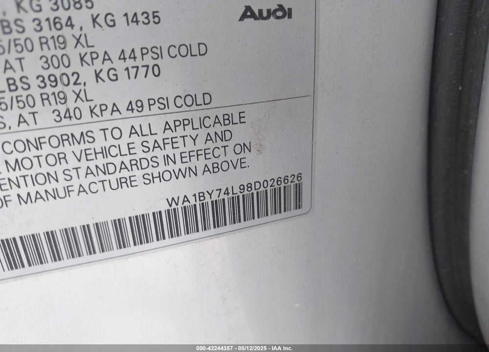 2008 AUDI Q7 3.6 PREMIUM VIN: WA1BY74L98D026626