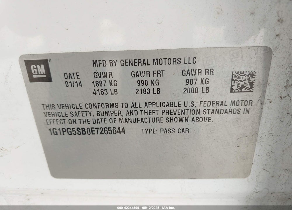 2014 CHEVROLET CRUZE LTZ VIN: 1G1PG5SB0E7265644