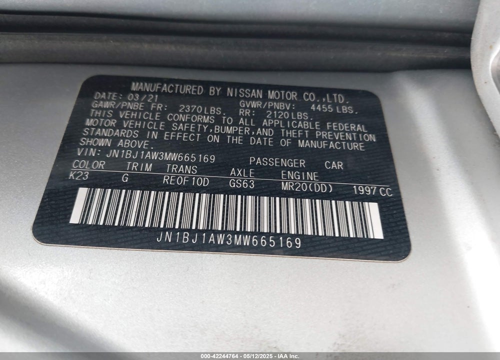 2021 NISSAN ROGUE SPORT VIN: JN1BJ1AW3MW665169