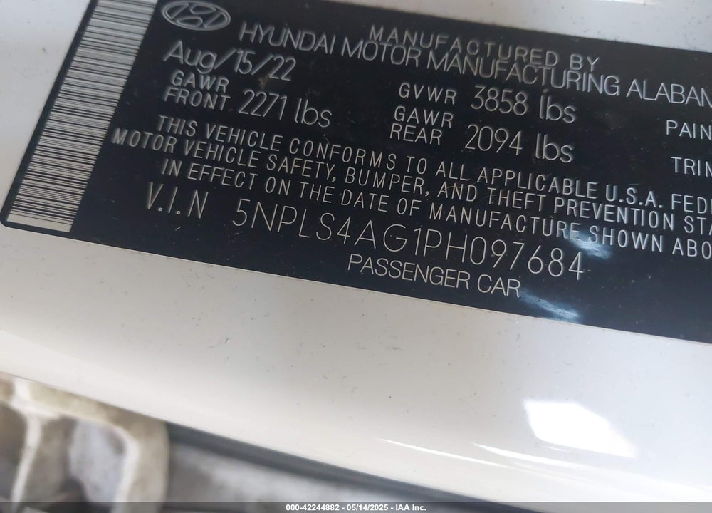 2023 HYUNDAI ELANTRA SEL VIN: 5NPLS4AG1PH097684