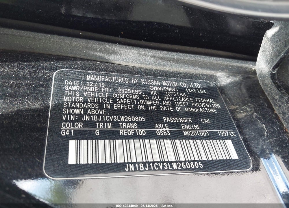 2020 NISSAN ROGUE SPORT VIN: JN1BJ1CV3LW260805