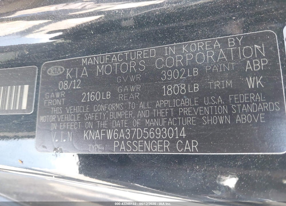 2013 KIA FORTE KOUP VIN: KNAFW6A37D5693014