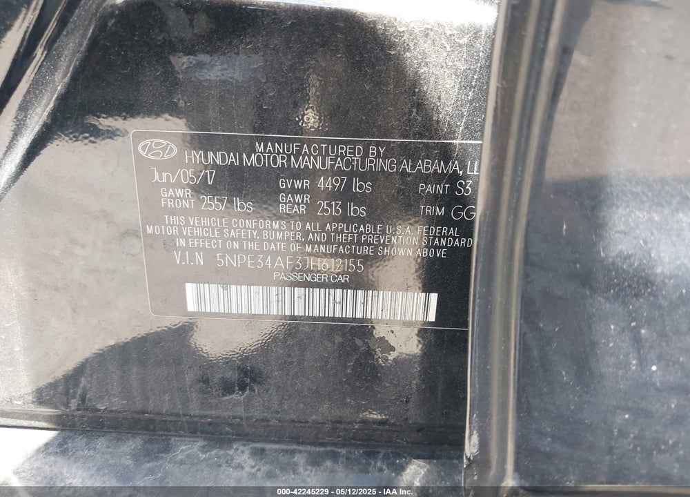 2018 HYUNDAI SONATA VIN: 5NPE34AF3JH612155