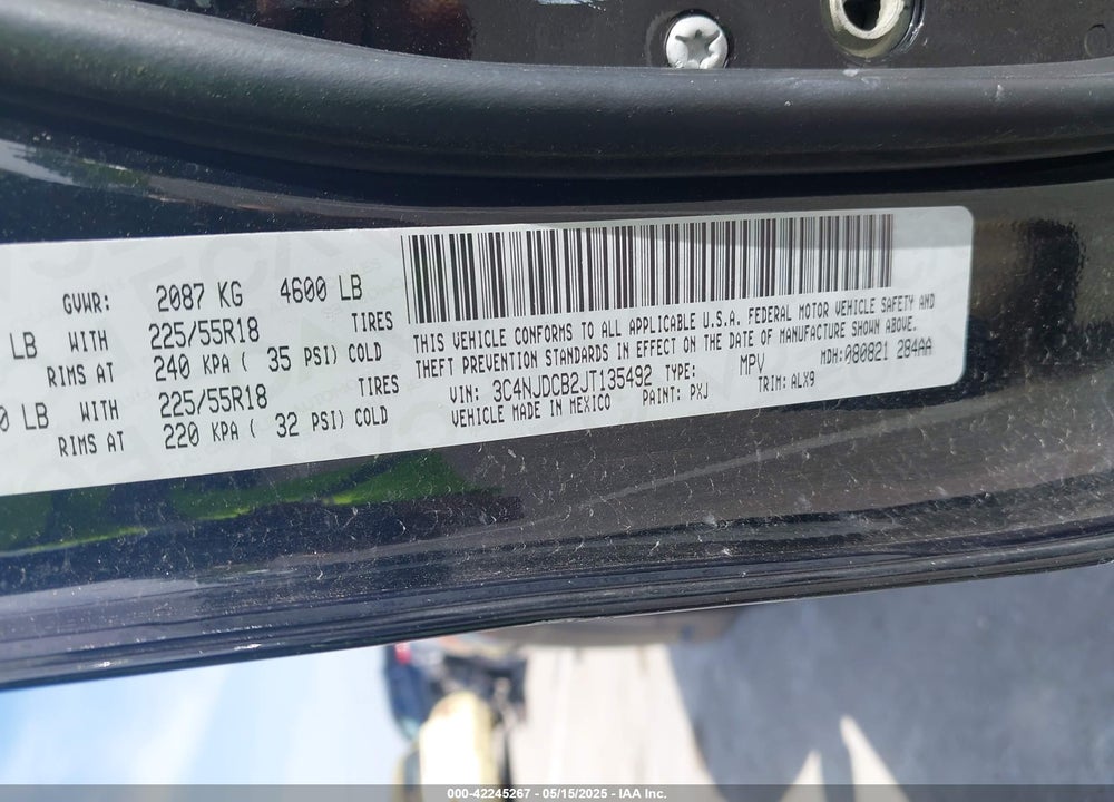 2018 JEEP COMPASS VIN: 3C4NJDCB2JT135492