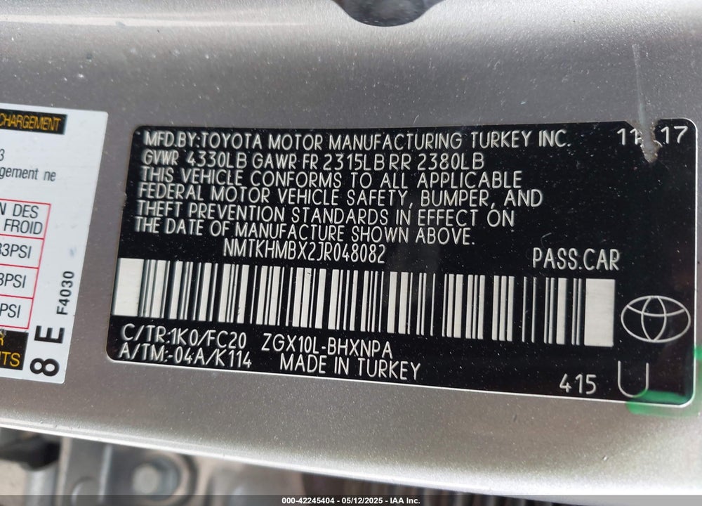 2018 TOYOTA C-HR VIN: NMTKHMBX2JR048082