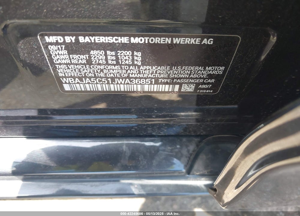 2018 BMW 530I VIN: WBAJA5C51JWA36851