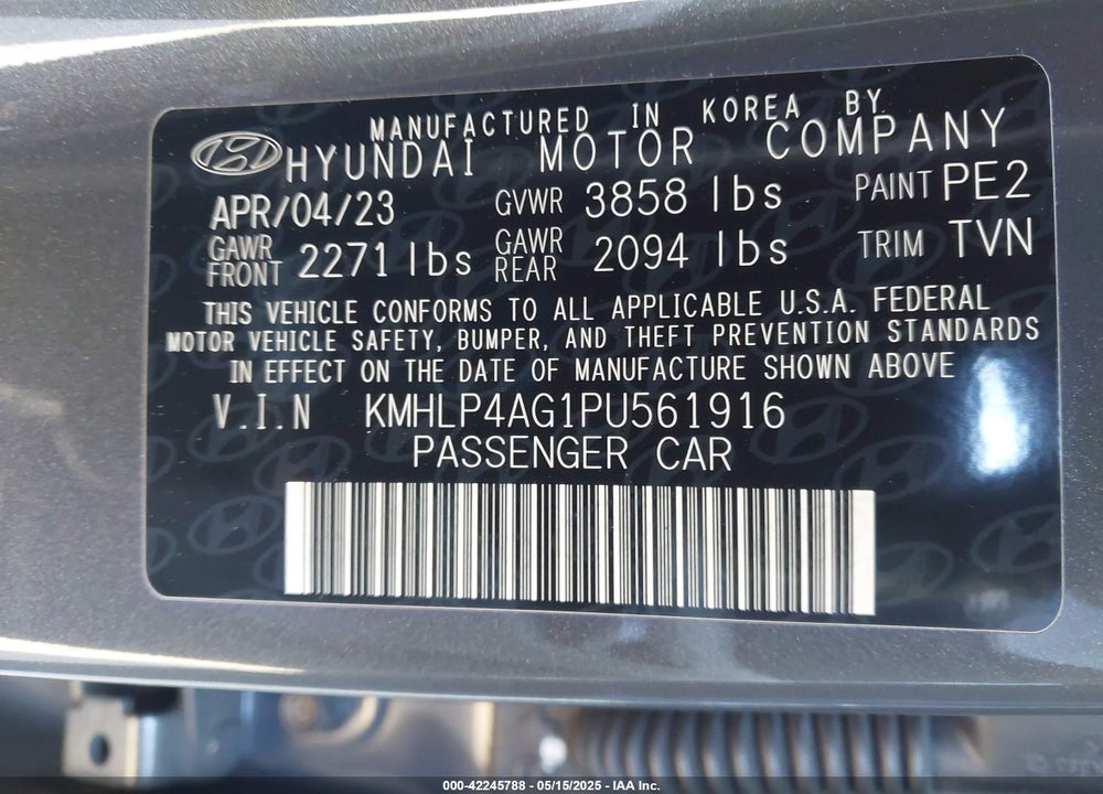 2023 HYUNDAI ELANTRA VIN: KMHLP4AG1PU561916