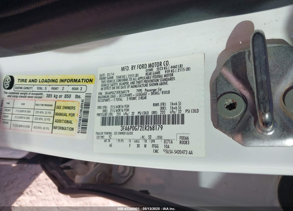 2014 FORD FUSION VIN: 3FA6P0G72ER268179