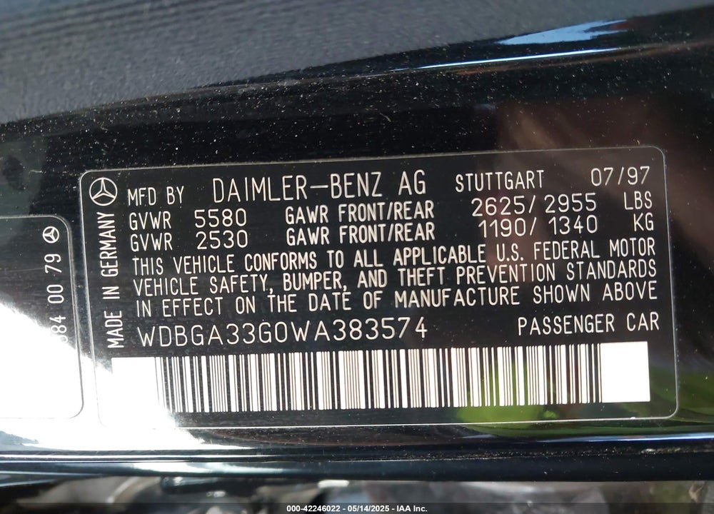 1998 MERCEDES-BENZ S 320 VIN: WDBGA33G0WA383574