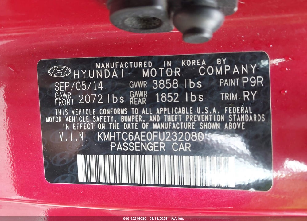 2015 HYUNDAI VELOSTER VIN: KMHTC6AE0FU232080