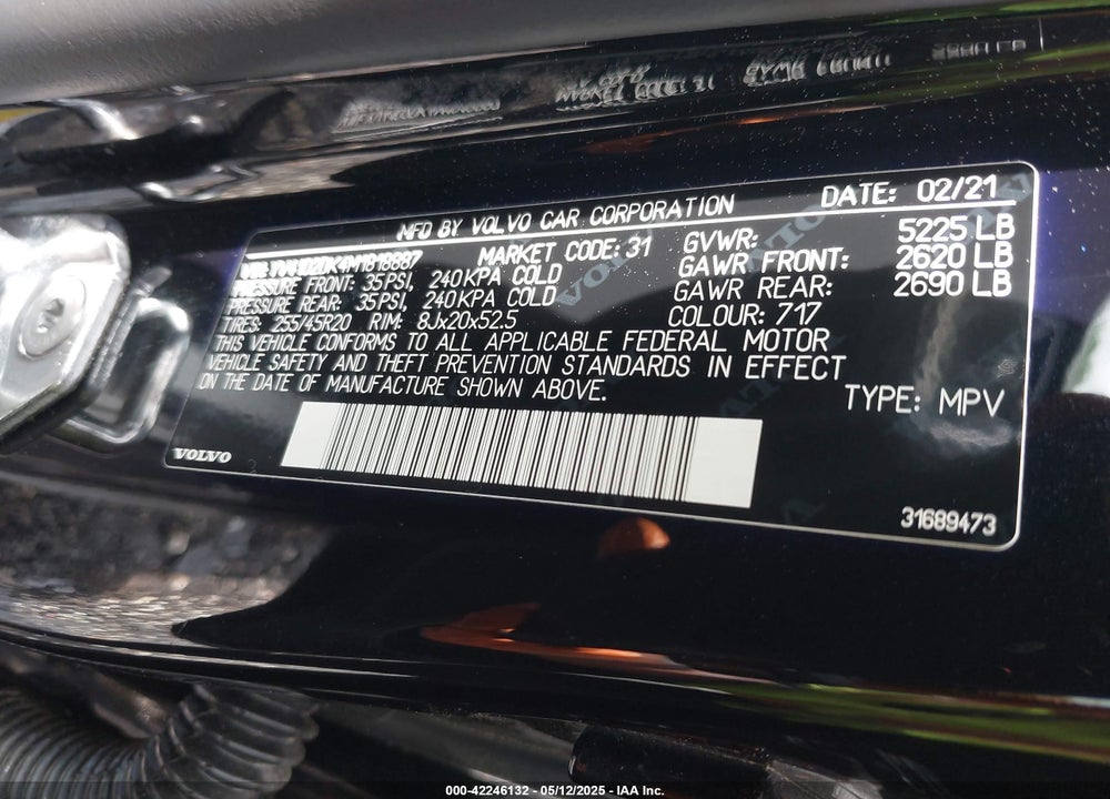 2021 VOLVO XC60 VIN: YV4102DK4M1818887