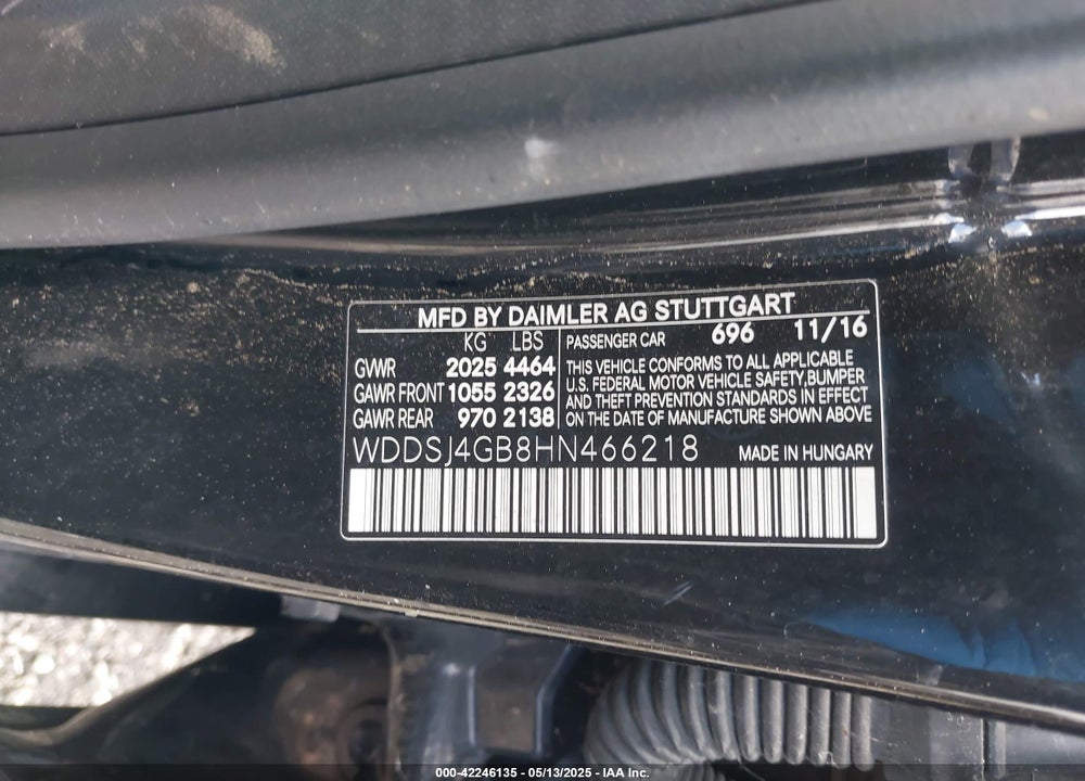2017 MERCEDES-BENZ CLA-CLASS VIN: WDDSJ4GB8HN466218