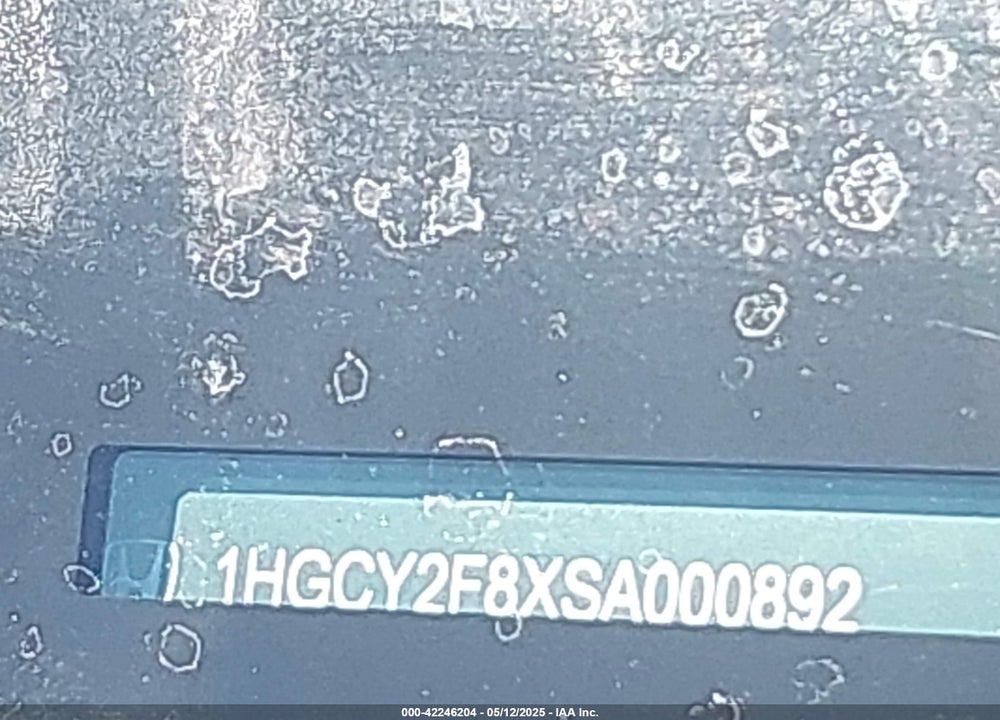 2025 HONDA ACCORD VIN: 1HGCY2F8XSA000892