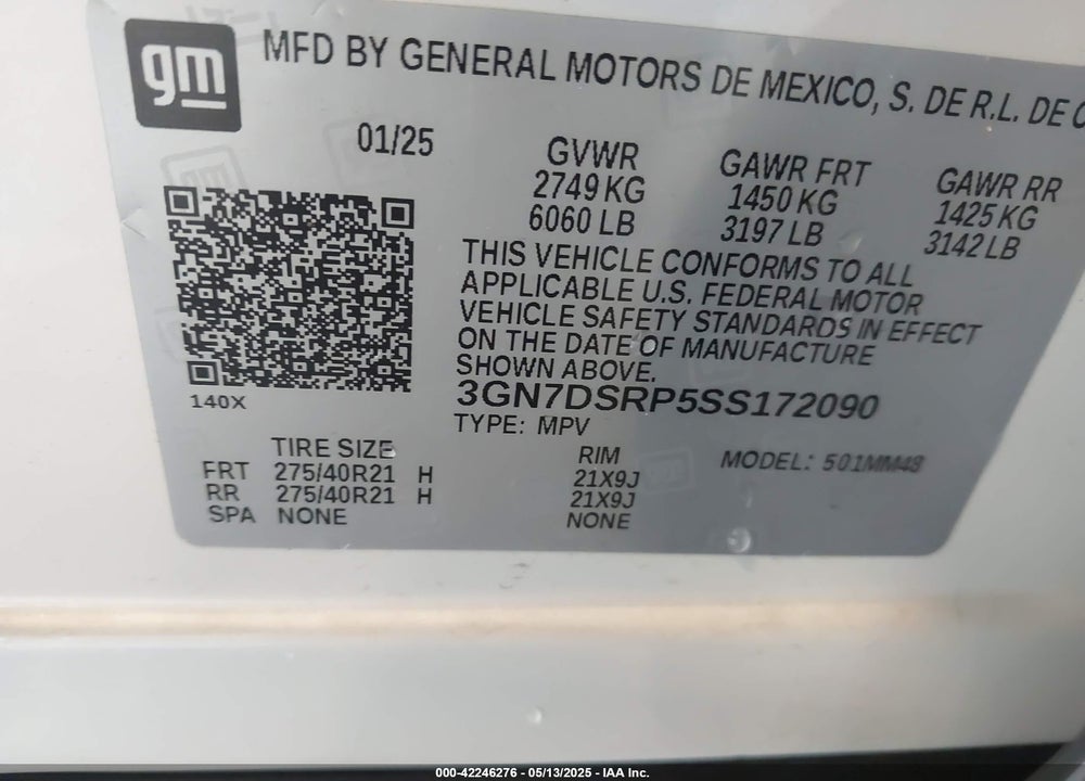 2025 CHEVROLET EQUINOX VIN: 3GN7DSRP5SS172090