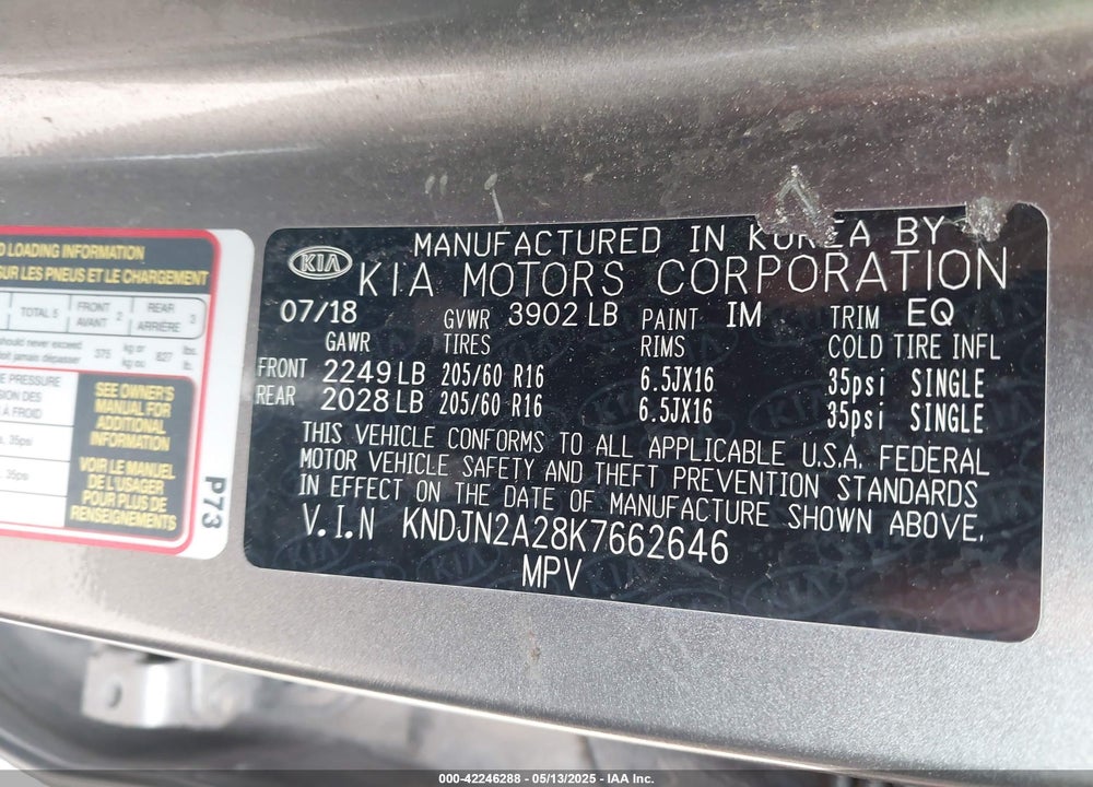 2019 KIA SOUL VIN: KNDJN2A28K7662646