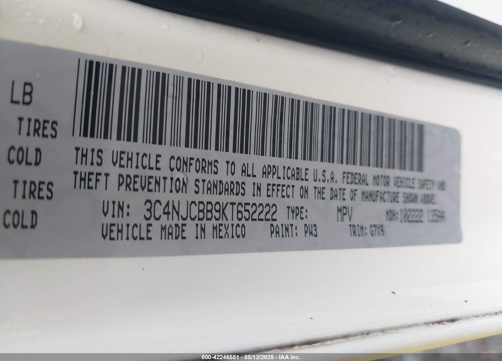 2019 JEEP COMPASS LATITUDE FWD VIN: 3C4NJCBB9KT652222