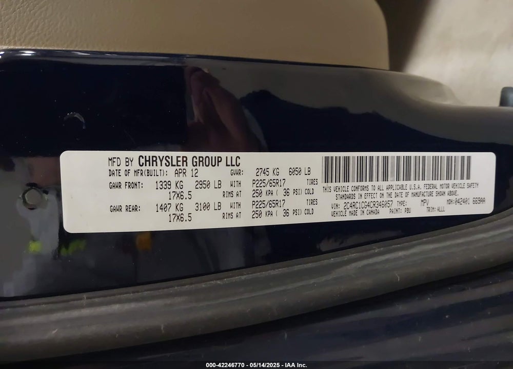 2012 CHRYSLER TOWN & COUNTRY TOURING-L VIN: 2C4RC1CG4CR346057