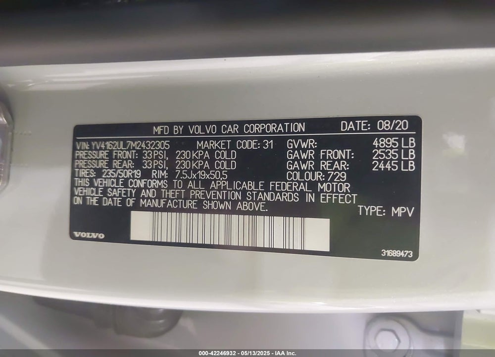 2021 VOLVO XC40 T5 INSCRIPTION VIN: YV4162UL7M2432305