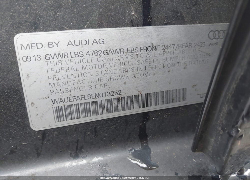 2014 AUDI A4 VIN: WAUEFAFL9EN013252